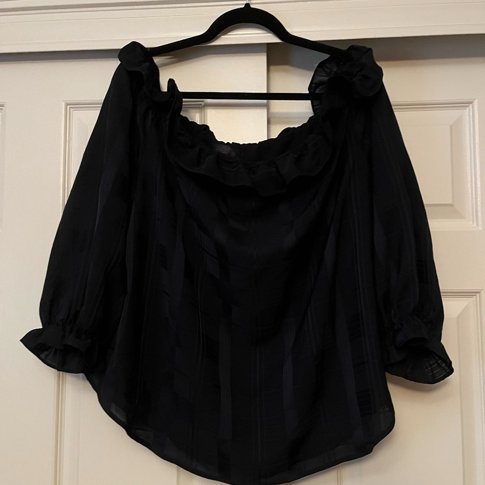 RACHEL Rachel Roy | Solid Black Plaid Ruffled Scoop Necked Blouse